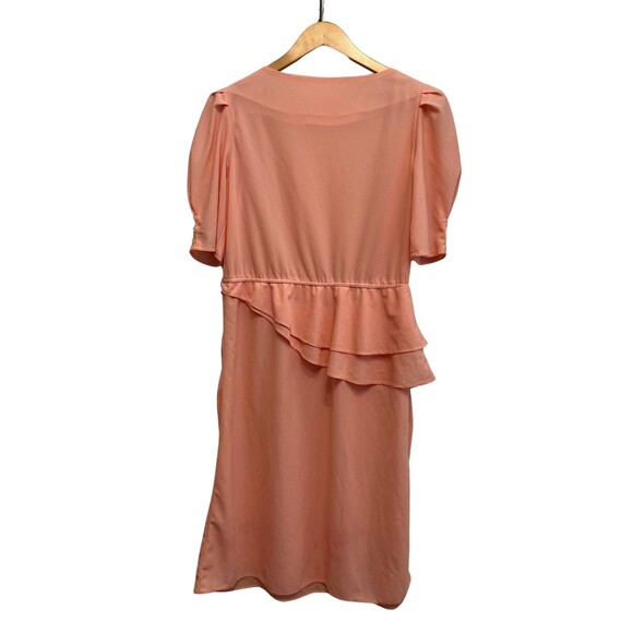 Vintage 80s‎ Peplum Party Dress Peach Pink Short Sleeves Buttons Wedding Retro S - Picture 2 of 14